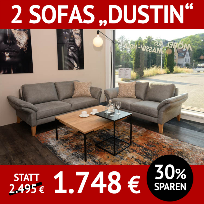 2x Sofa DUSTIN, 3 und 2,5-sitzige Couch, Couchtisch POEL und Beistelltisch TANJA