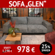 3-Sitzer Sofa GLEN, 2-farbig bezogen, Couchtisch POEL, Eiche massiv, Relaxsessel ROCA, Mikrofaserbezug