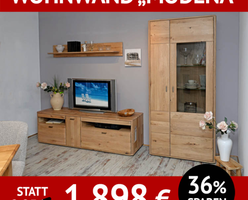 Wohnzimmerschränke MODENA, Balkeneiche massiv, Bianco geölt, TV-Board, Wandboard, Vitrine