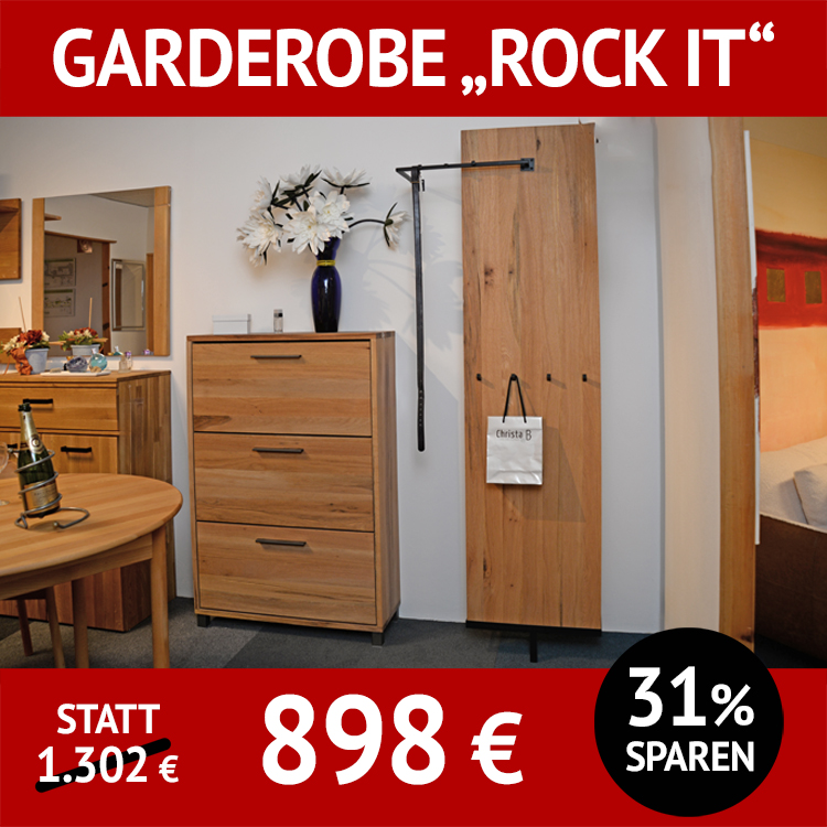 Garderobe ROCK IT, 2-teilig, Balkeneiche massiv
