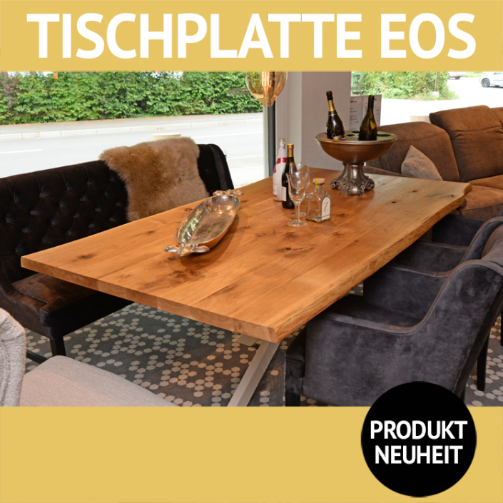 Esstisch-Platte EOS, Ureiche mit natürlicher Baumkante, Äste und Risse