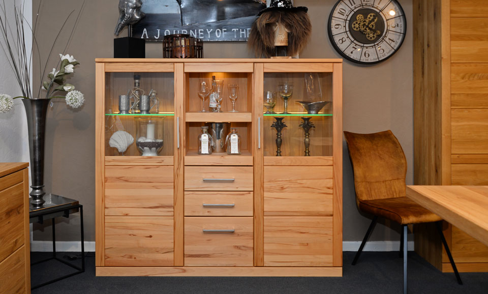 Wohnzimmerschränke MALMÖ, Highboard, Kernbuche massiv