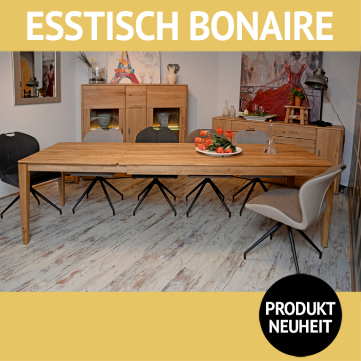 Esstisch Bonnaire, Wildeiche, massiv, zum Ausziehen,