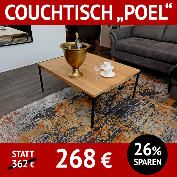 Couchtisch POEL, Eiche massiv und schwarzes Metall