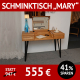 aufklappbarer Schminktisch mit Spiegel MARY, Wildeiche, massiv, Füsse Metall, schwarz