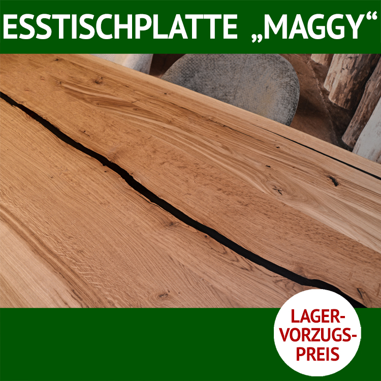 Esstisch-Platte MAGGY aus Wildeiche massiv, schwarze Epoxidharzfüllung, kombinierbar mit verschiedenen Untergestellen