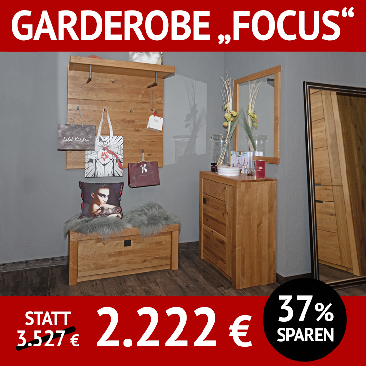 Flurmöbel FOCUS Garderobe 4-teilig, Wildeiche massiv, natur geölt