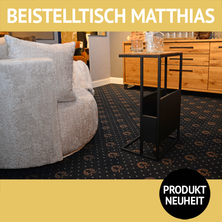 Beistelltisch MATTHIAS, Wildeiche massiv und schwarzes Metall